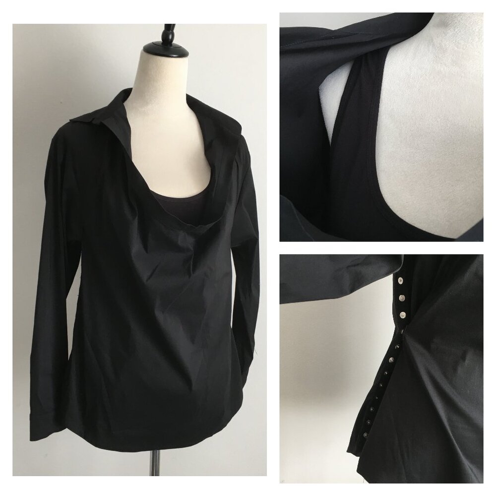 BAILEY 44 Anthropologie Black Cami Insert Snap Button Back Low Cowl Neck Shirt